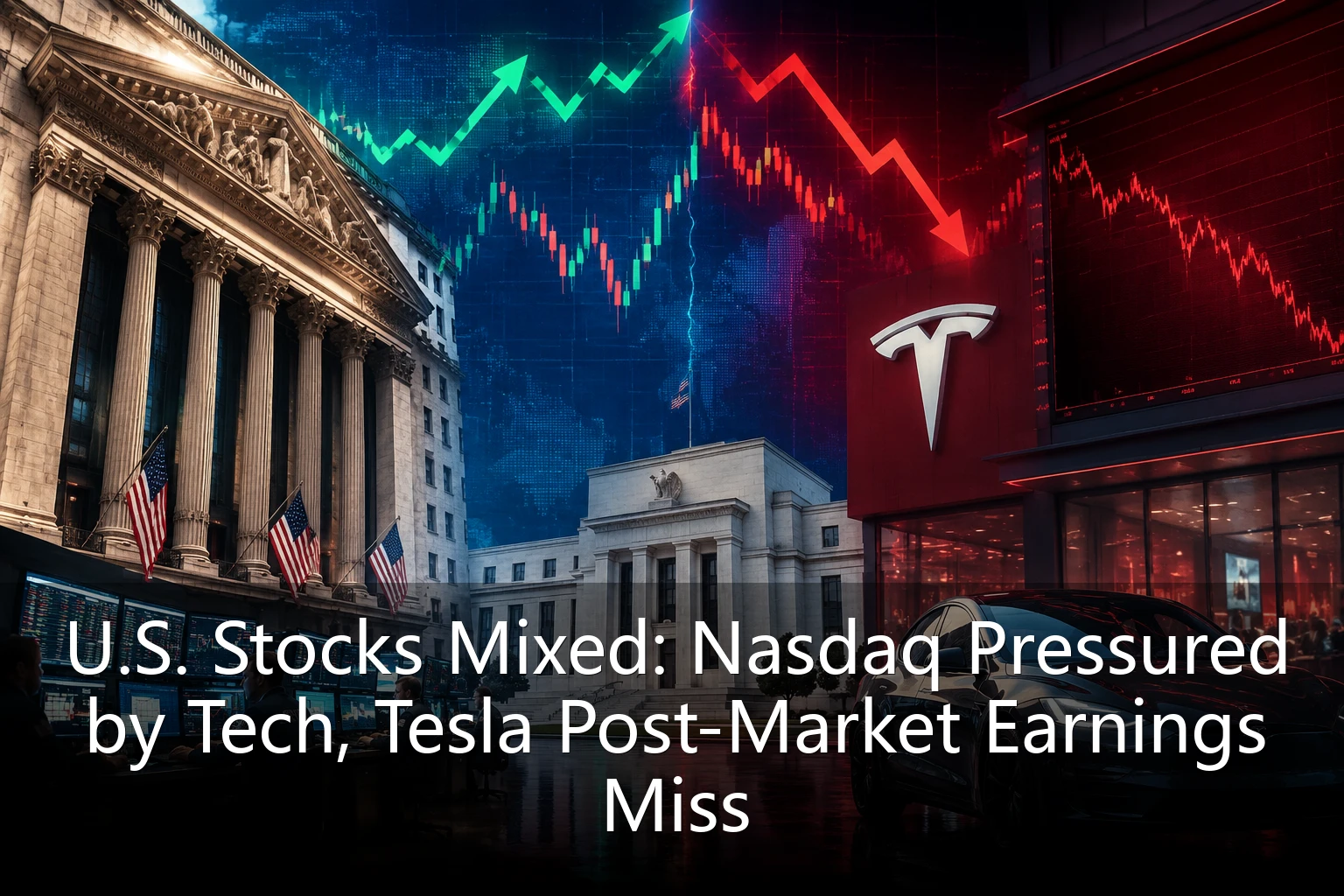 U.S. Stocks Mixed: Nasdaq Pressured by Tech, Tesla Post-Market Earnings Miss