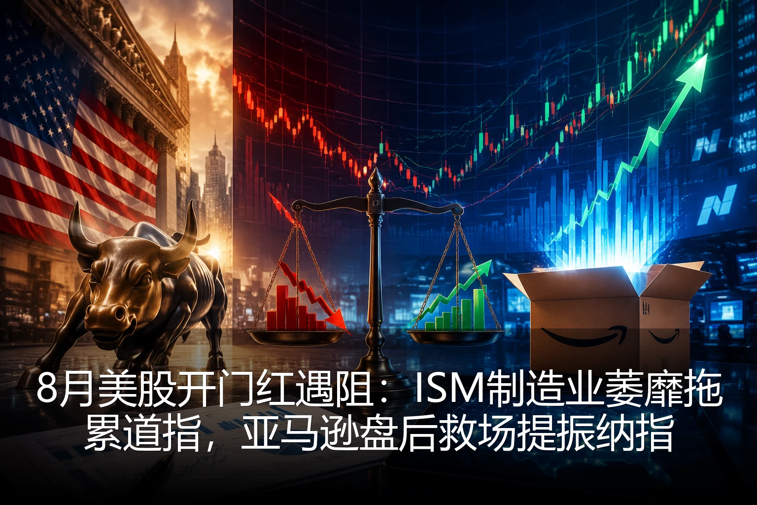 8月美股开门红遇阻：ISM制造业萎靡拖累道指，亚马逊盘后救场提振纳指