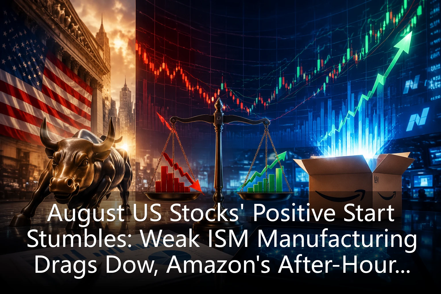 August US Stocks' Positive Start Stumbles: Weak ISM Manufacturing Drags Dow, Amazon's After-Hours Rescue Lifts Nasdaq